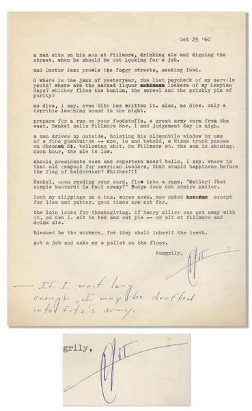 Exceptional Hunter S. Thompson Letter Signed That Reads Like a Short Story -- ...lo and behold, a Nixon truck passes on Chesnut St. bellowing shit...now naked except for lies and patter...
